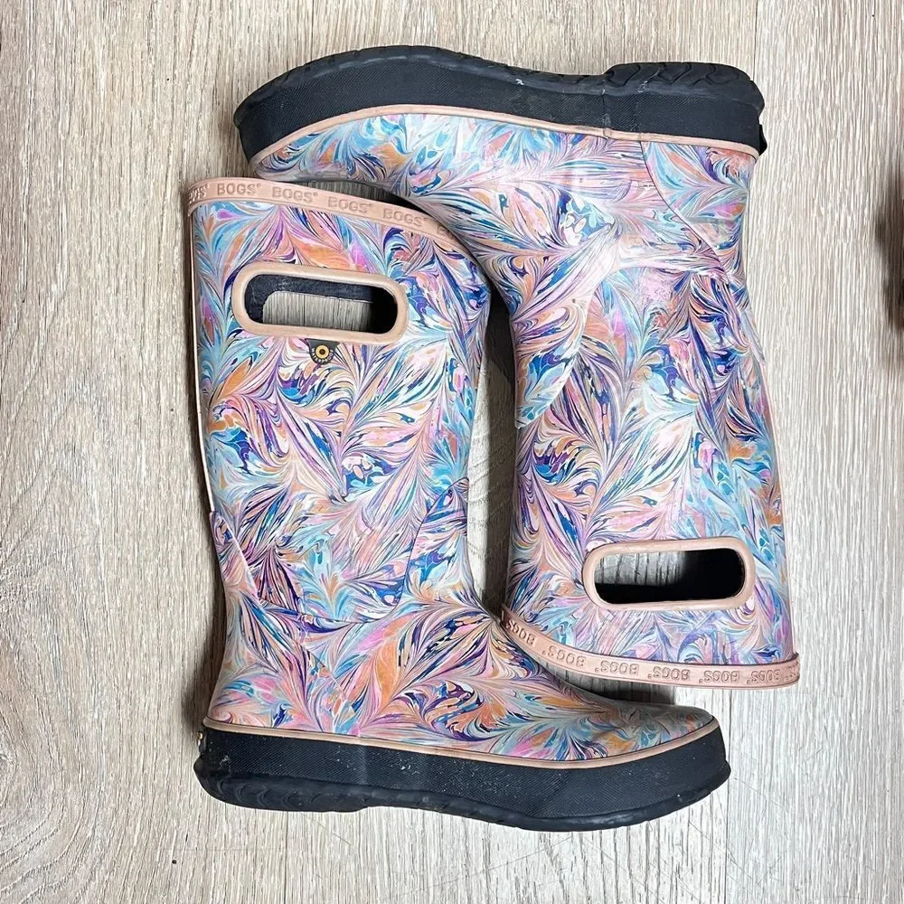 Bogs Pink Marble RainBoot Youth Girl Sz 4